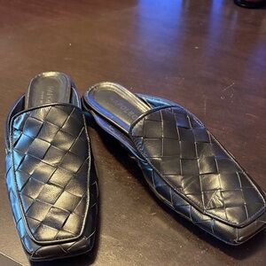 Black Woven Leather Women’s Loafers